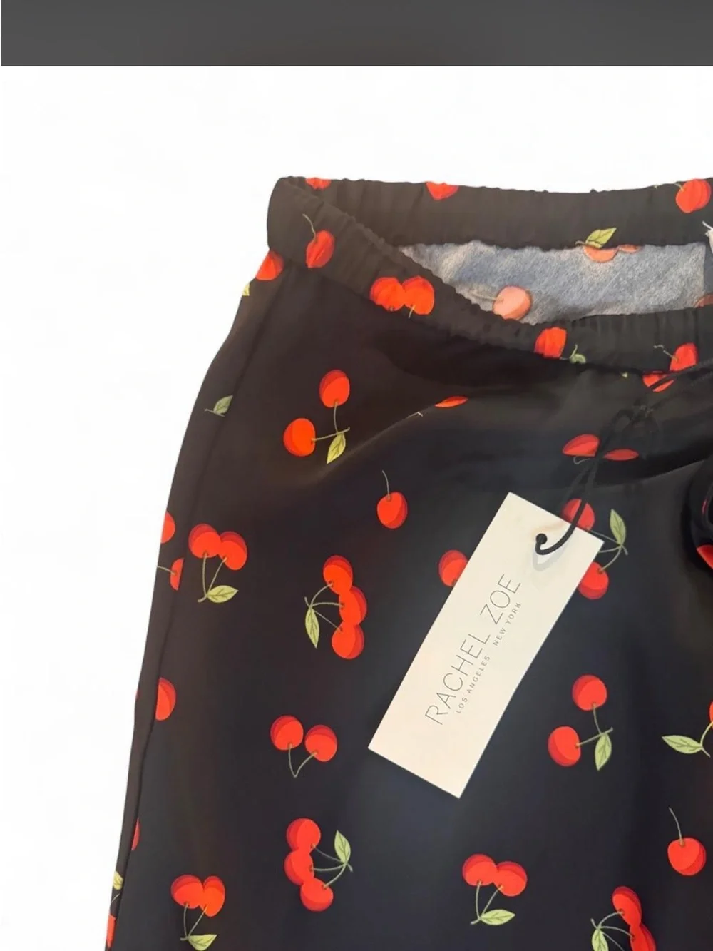 Rachel Zoe Black Midi Skirt with Red Cherry Print